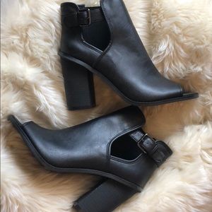 Forever 21 Faux Leather Black Peep Toe Boots NWOT